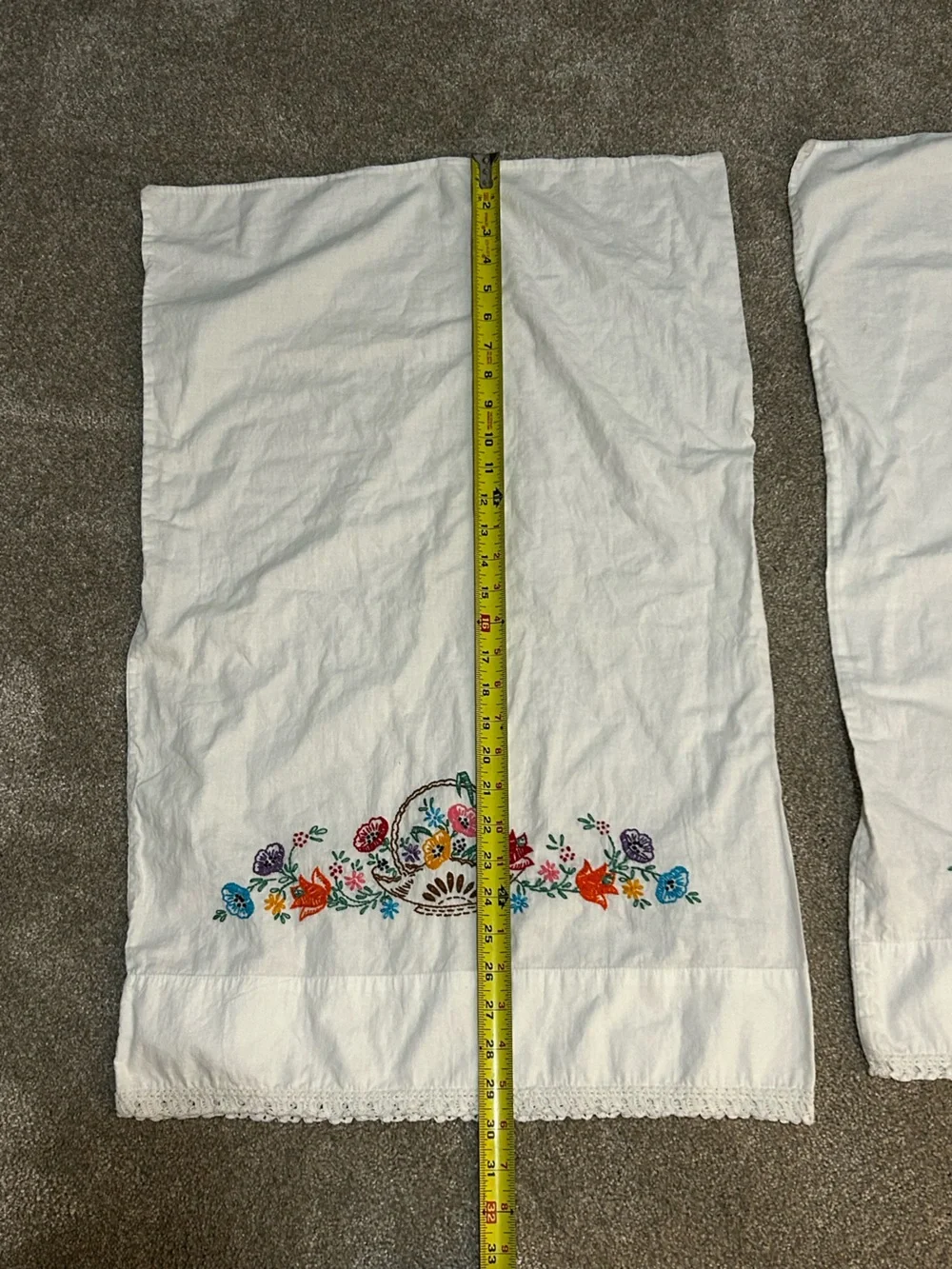 Vintage Embroidered Floral Pillowcases Set of 2 Crochet Lace Cottagecore